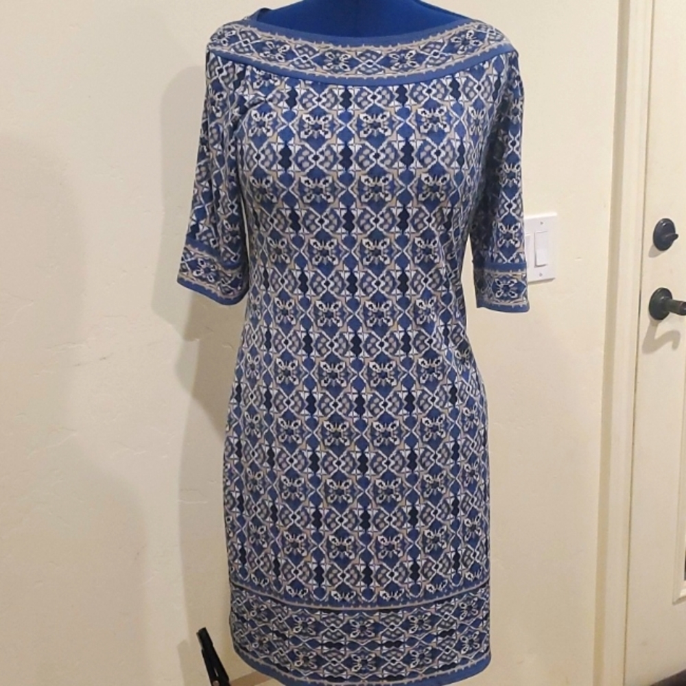 IKat Blue and Neutral Max Studio dress Sz L